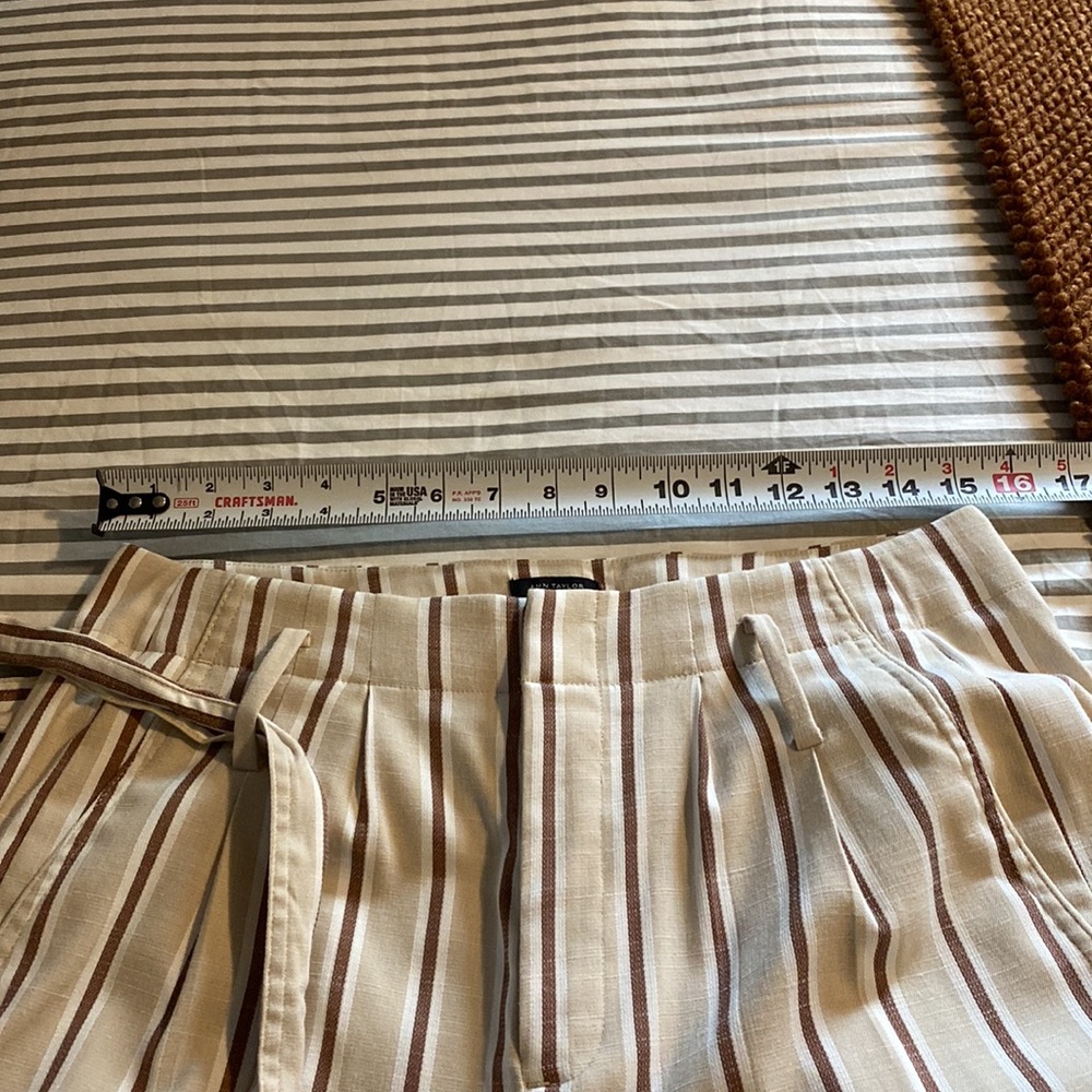 Ann Taylor Factory Womens Sz 6 Wide Leg Pants Stripes Tan Brown White Tie Waist - Picture 12 of 12